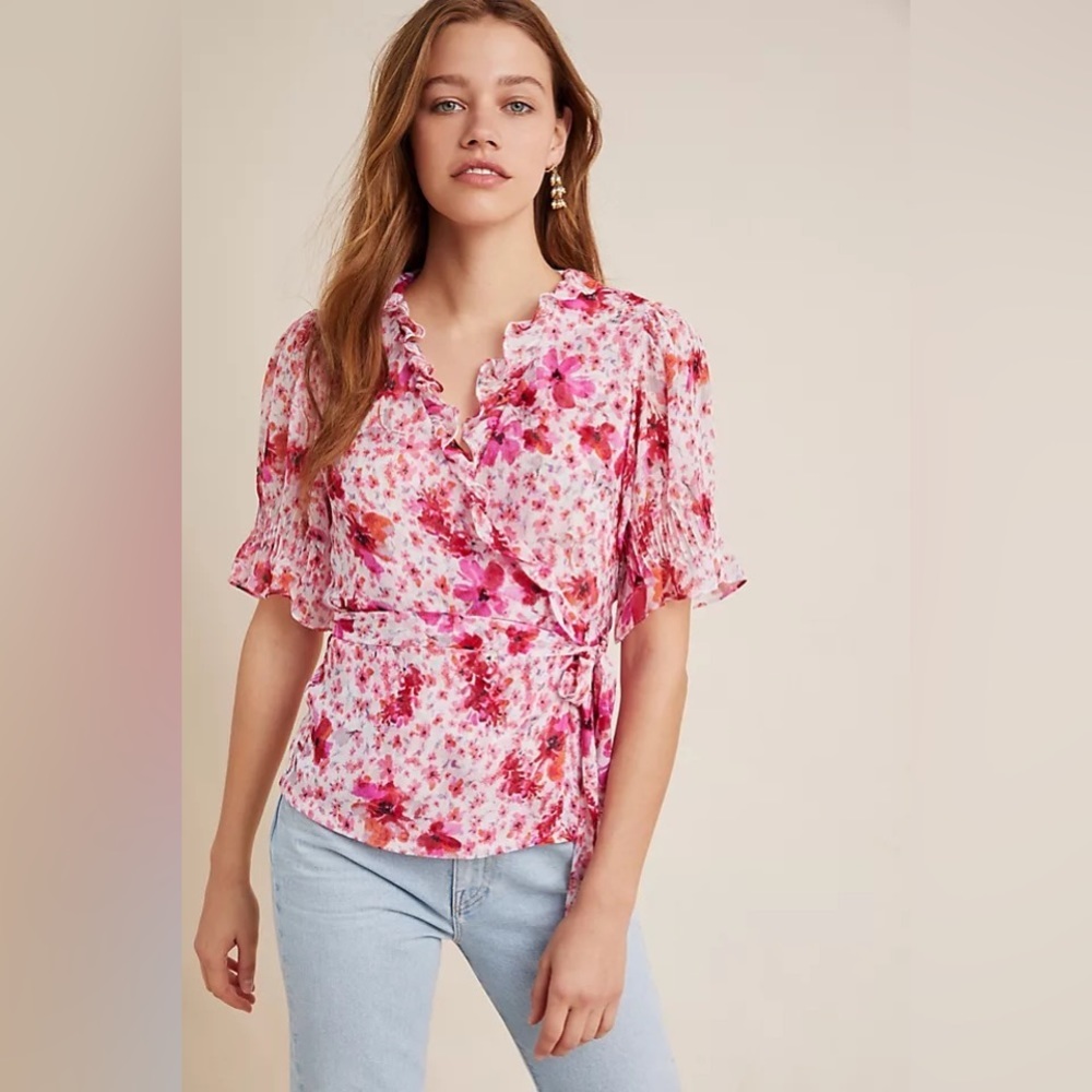 MISA Los Angeles Sybil Wrap Top in Pink Floral